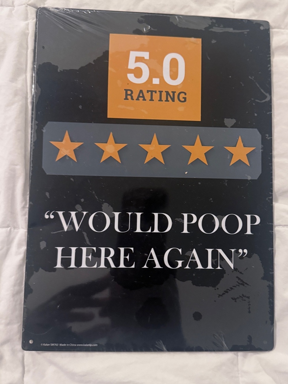 "5.0 Rating Would Poop Here Again" Funny Bathroom Metal Wall Sign NWT